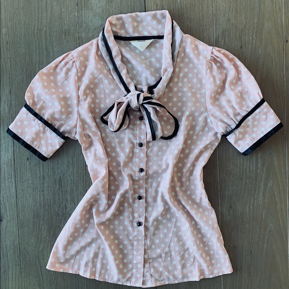 VINTAGE PolkaDot Tie Neck Blouse - Picture 7 of 7